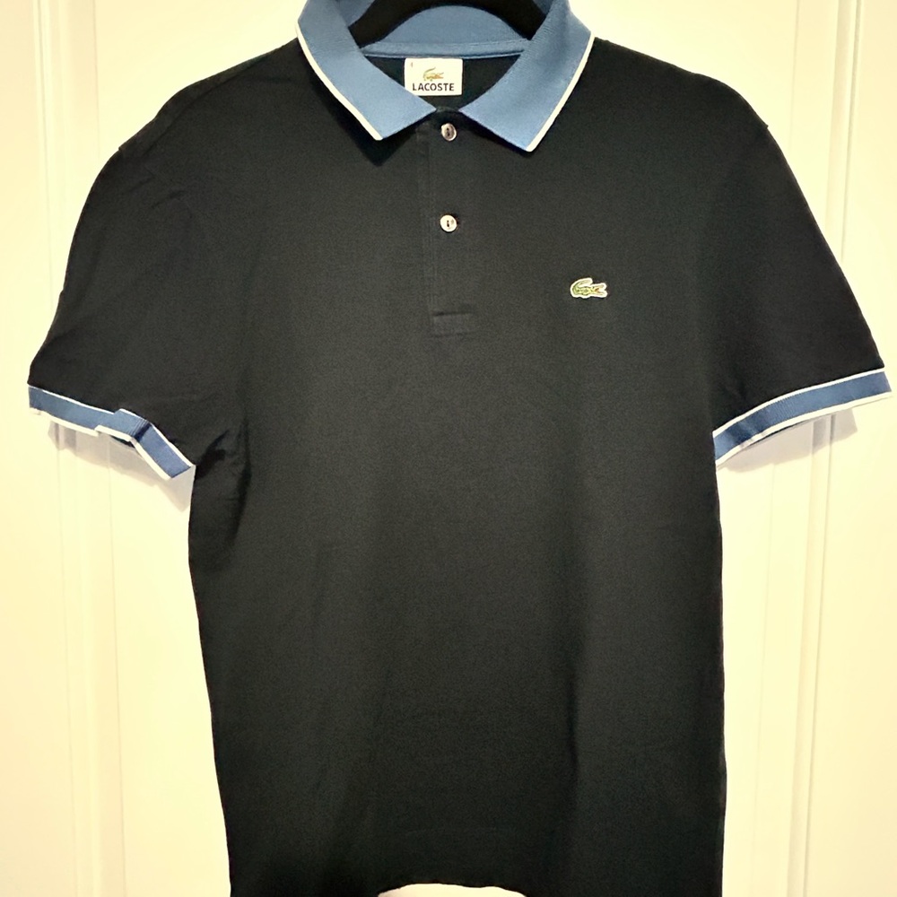 Lacoste Black Polo Shirt with Light Blue Accents